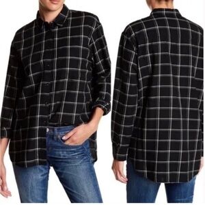 Madewell black and white windowpane plaid flannel shirt